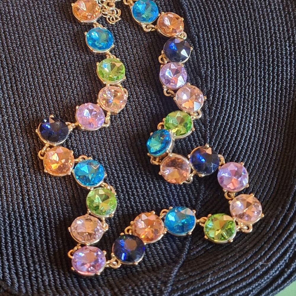 Banana Republic 18" Rainbow Rhinestone Necklace Retro Glam Maximalist Dopamine